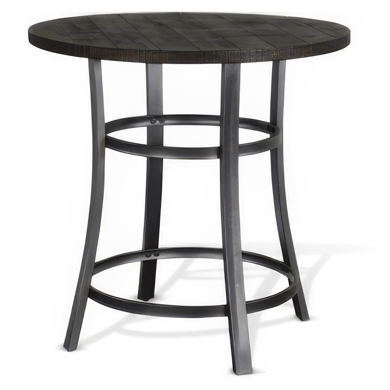 Flint Counter Height Table Round 36 Inch- Dark Brown Mahogany w Metal