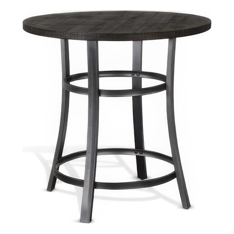 Flint Counter Height Table Round 36 Inch- Dark Brown Mahogany w Metal