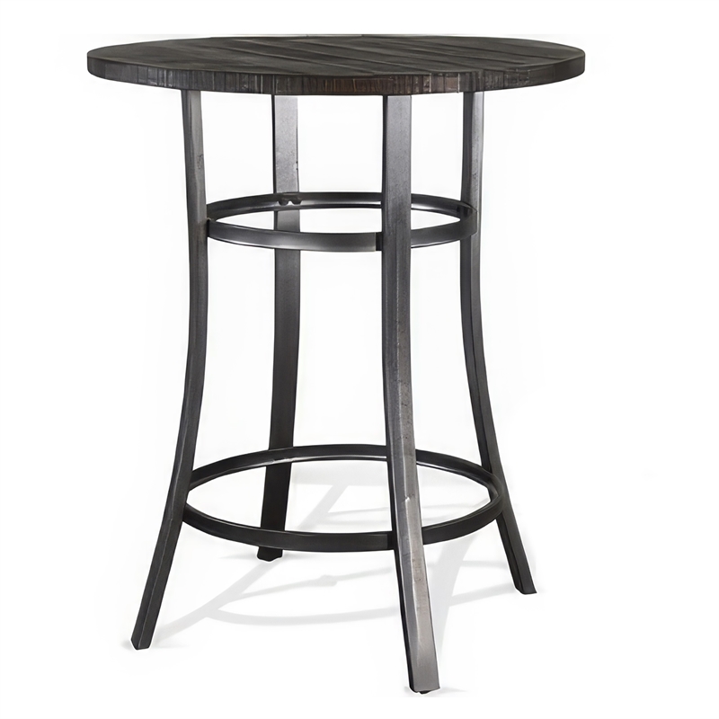 Flint Bar Height Table Round 42 Inch- Dark Brown Mahogany Wood n Metal