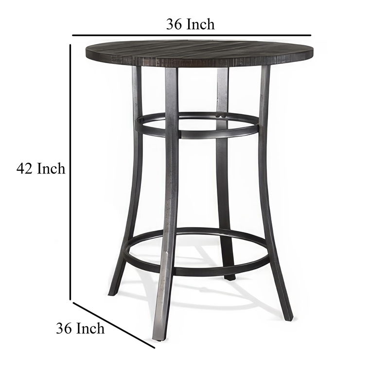 Flint Bar Height Table Round 42 Inch- Dark Brown Mahogany Wood n Metal