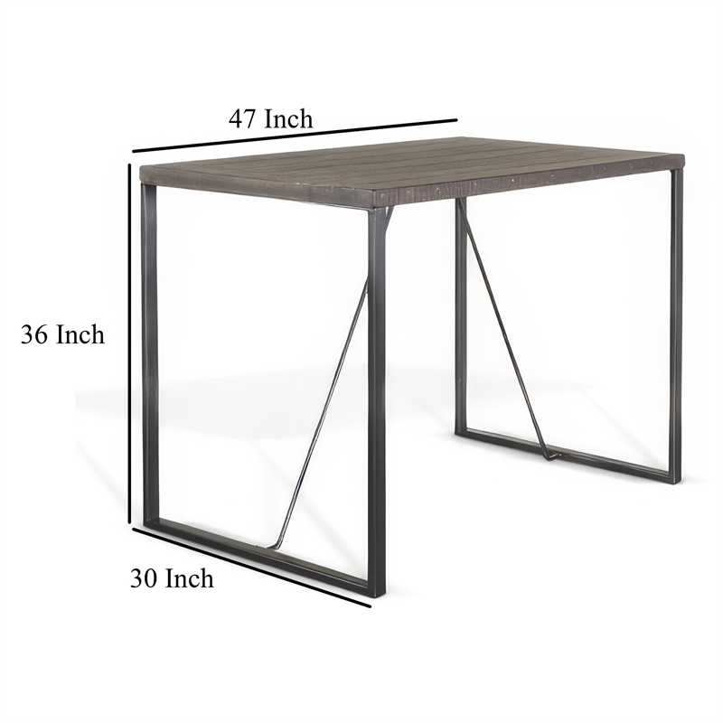 Zayle Counter Height Table- Dark Brown Mahogany Wood- Metal- 47 Inch