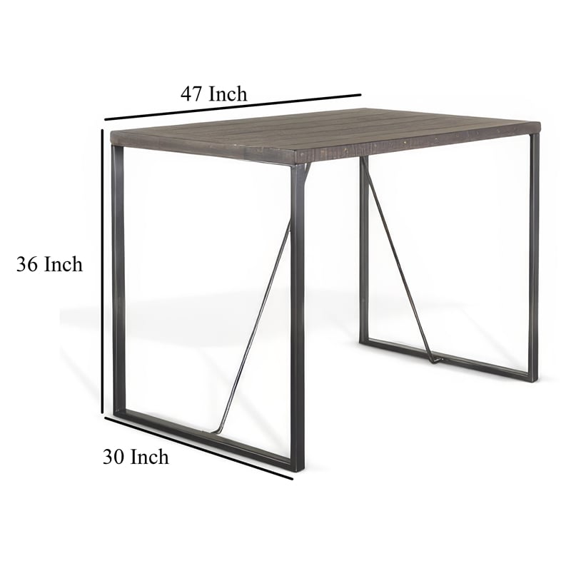 Zayle Counter Height Table- Dark Brown Mahogany Wood- Metal- 47 Inch