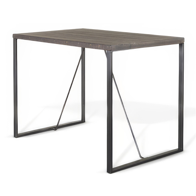 Zayle Counter Height Table- Dark Brown Mahogany Wood- Metal- 47 Inch