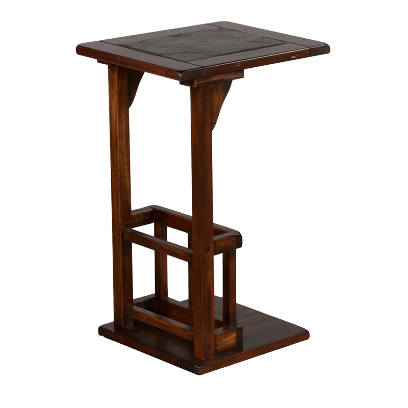 Jenne Sofa Side Table with Magazine Rack- 13 Inch Top- Dark Brown Wood