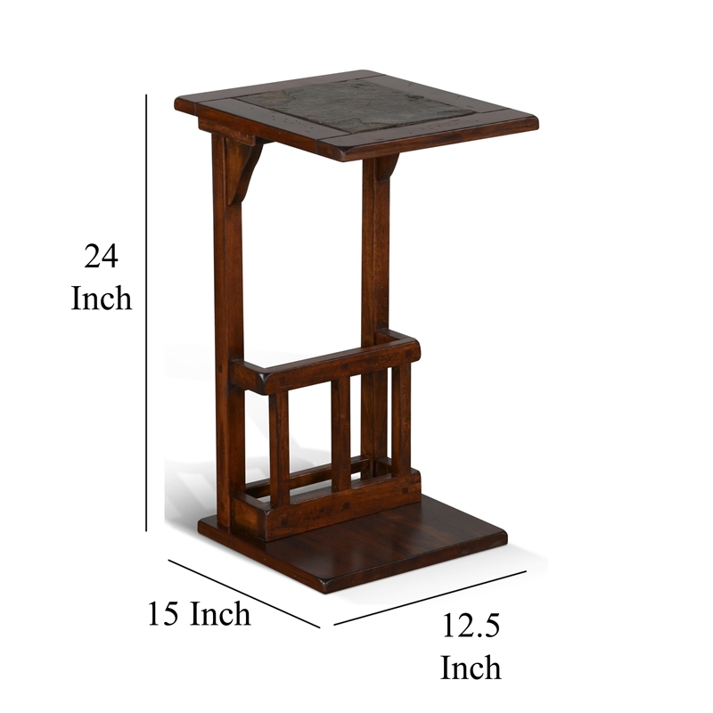 Jenne Sofa Side Table with Magazine Rack- 13 Inch Top- Dark Brown Wood
