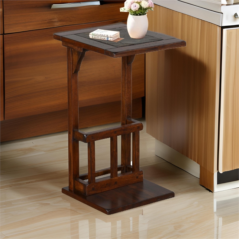 Jenne Sofa Side Table with Magazine Rack- 13 Inch Top- Dark Brown Wood