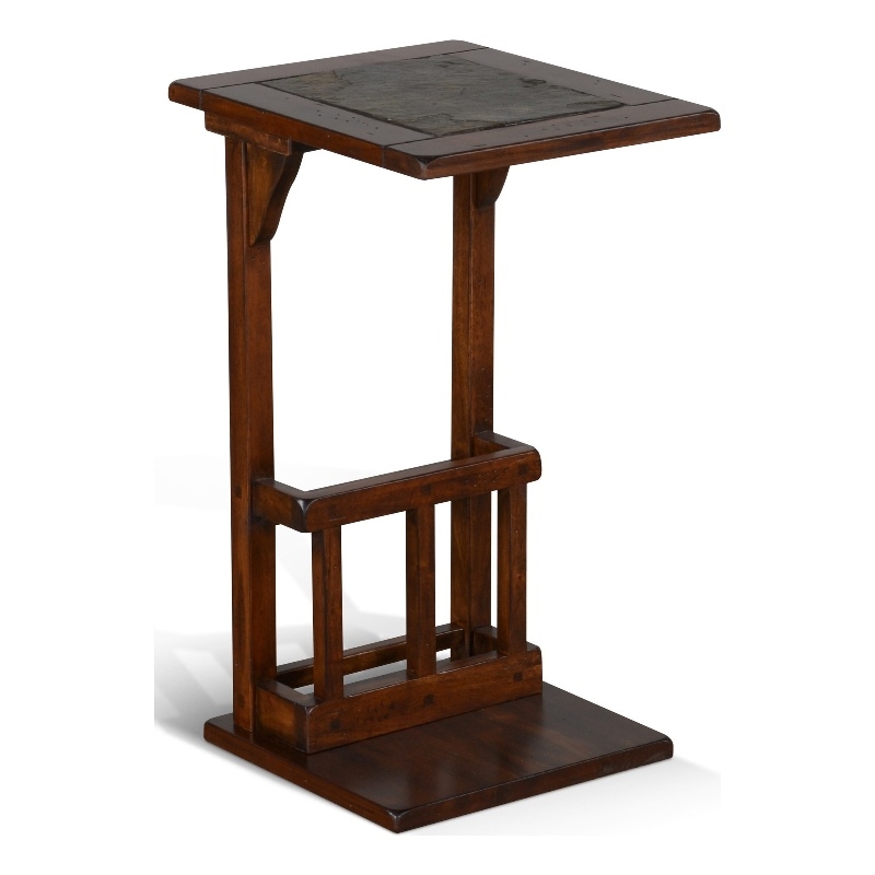 Jenne Sofa Side Table with Magazine Rack- 13 Inch Top- Dark Brown Wood