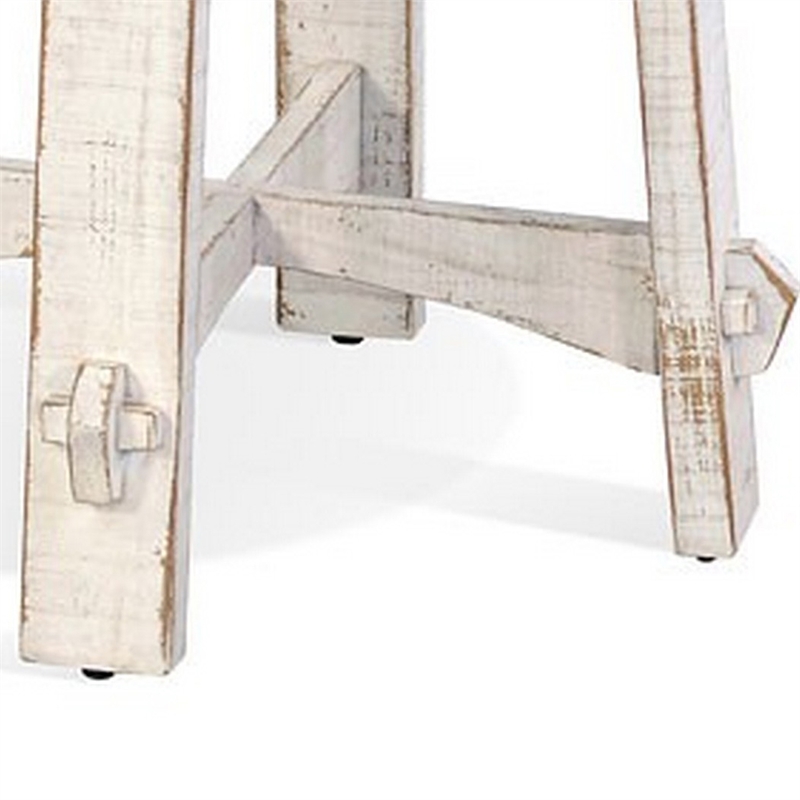 Rena Rustic Side End Table- X Legs- 24in Round- Distressed White Wood