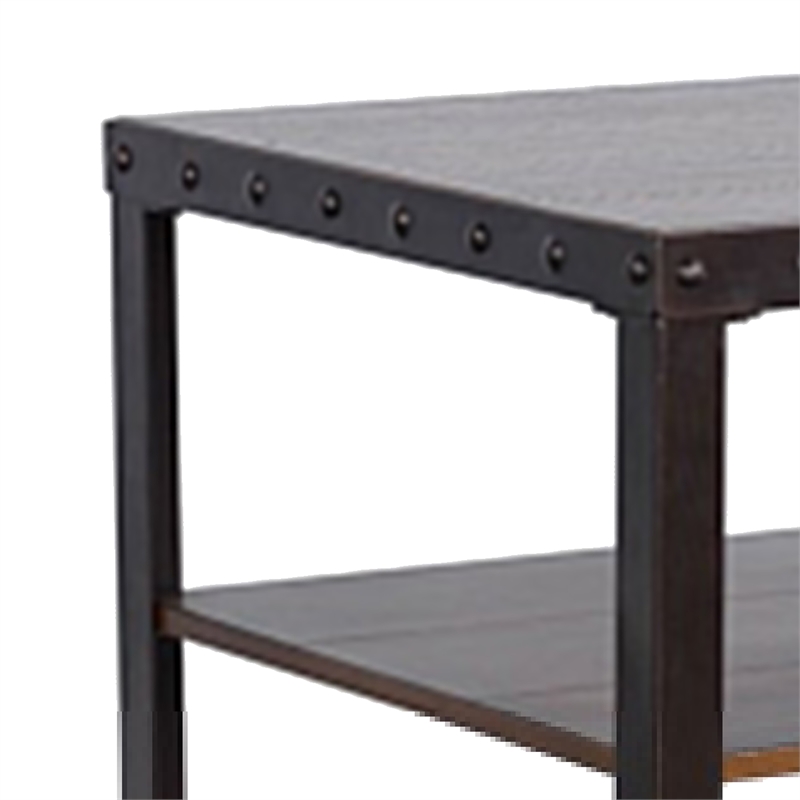 Ayka Side End Table w 2 Shelf- Nailhead- 24 Inch Rectangular Brown