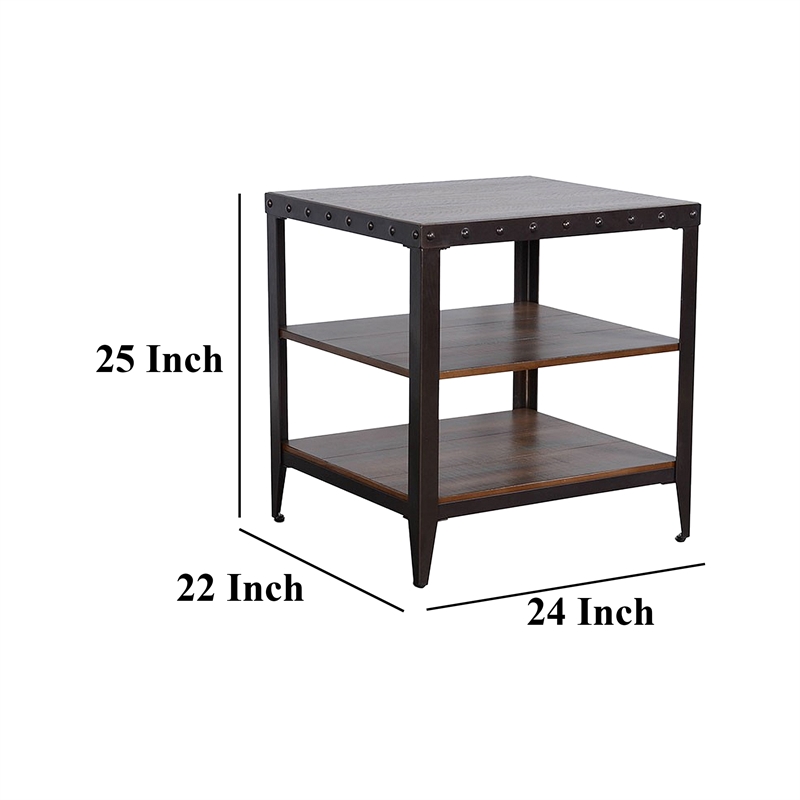 Ayka Side End Table w 2 Shelf- Nailhead- 24 Inch Rectangular Brown