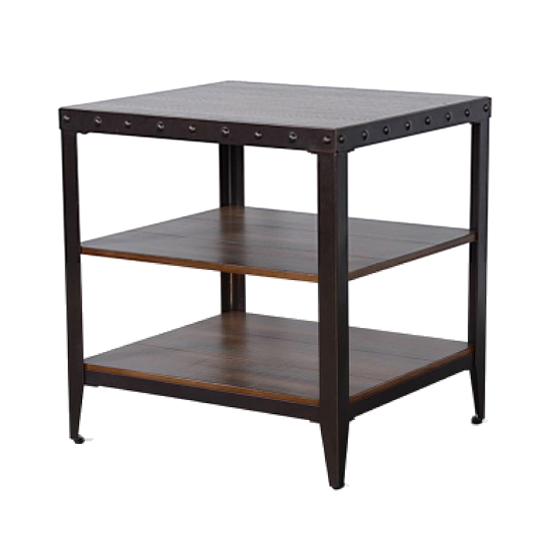 Ayka Side End Table w 2 Shelf- Nailhead- 24 Inch Rectangular Brown