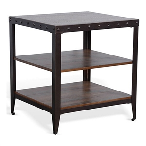 Ayka Side End Table w 2 Shelf- Nailhead- 24 Inch Rectangular Brown