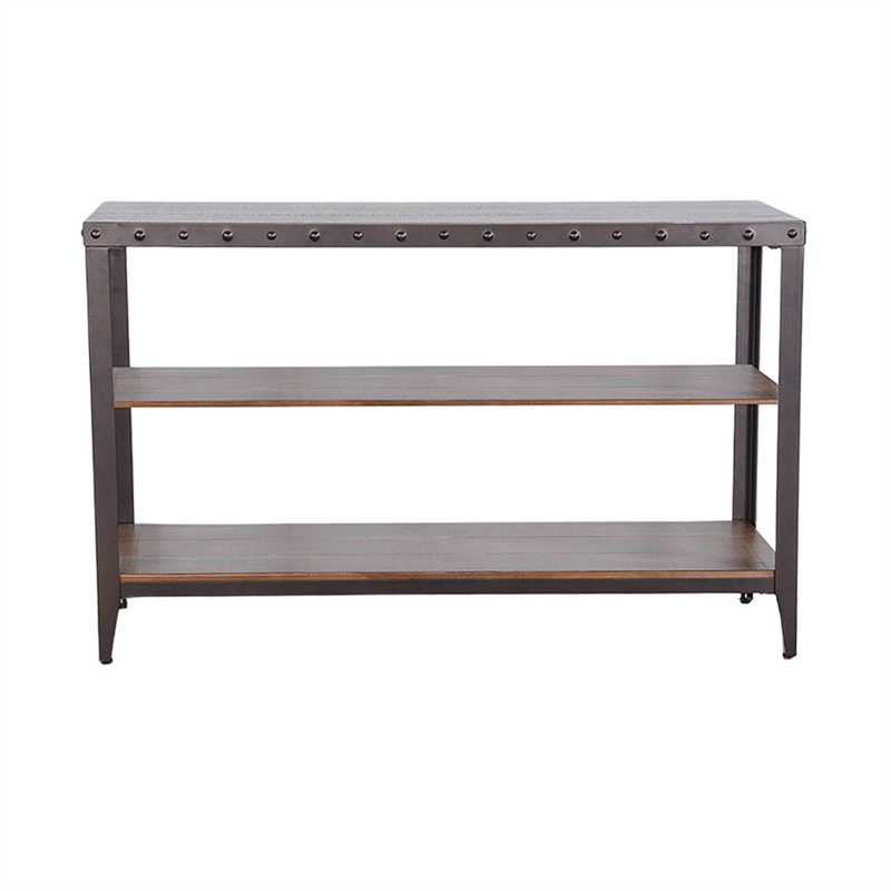 Ayka Sofa Table w Shelf- Nailhead Accent- 48 Inch Rectangular Brown