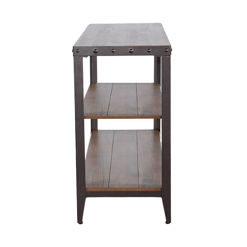 Ayka Sofa Table w Shelf- Nailhead Accent- 48 Inch Rectangular Brown