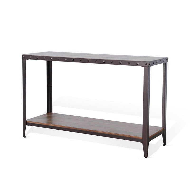 Ayka Sofa Table w Shelf- Nailhead Accent- 48 Inch Rectangular Brown