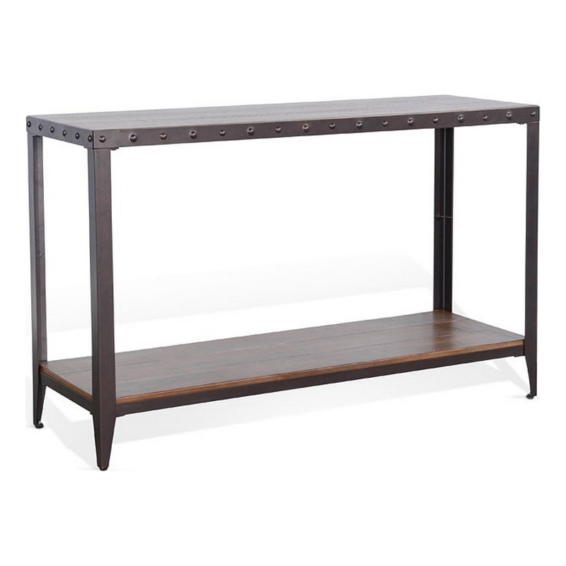 Ayka Sofa Table w Shelf- Nailhead Accent- 48 Inch Rectangular Brown