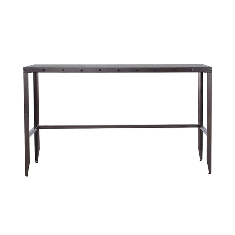 Ayka Sofa Bar Table w Nailhead Accent- 60 Inch Rectangular Brown Wood