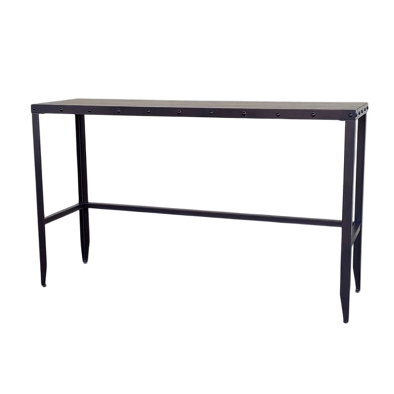 Ayka Sofa Bar Table w Nailhead Accent- 60 Inch Rectangular Brown Wood