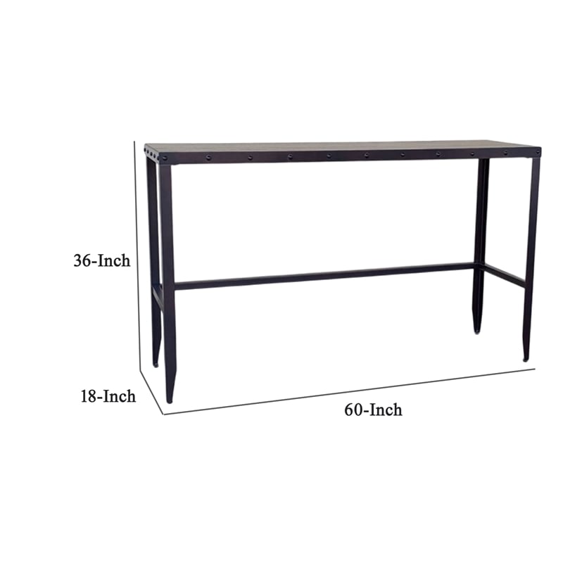 Ayka Sofa Bar Table w Nailhead Accent- 60 Inch Rectangular Brown Wood