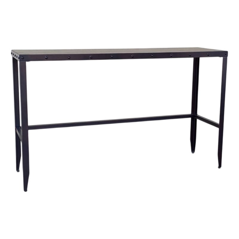 Ayka Sofa Bar Table w Nailhead Accent- 60 Inch Rectangular Brown Wood