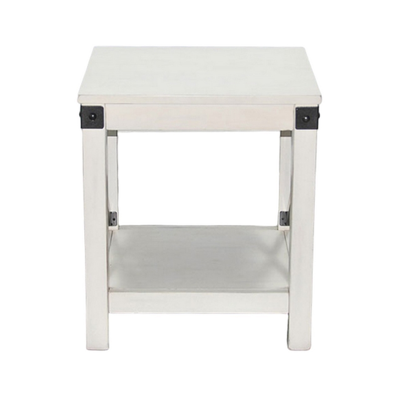 Sime Side End Table w Shelf- X Panel- 20 Inch Square Off White Wood