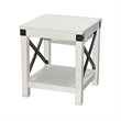 Sime Side End Table w Shelf- X Panel- 20 Inch Square Off White Wood