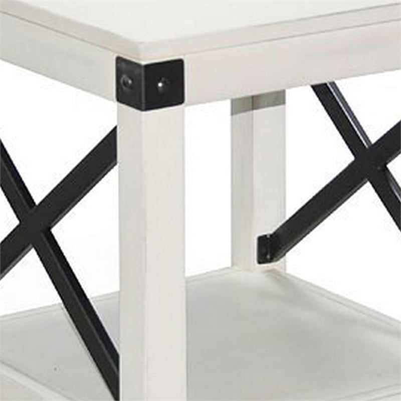 Sime Side End Table w Shelf- X Panel- 20 Inch Square Off White Wood
