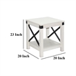 Sime Side End Table w Shelf- X Panel- 20 Inch Square Off White Wood