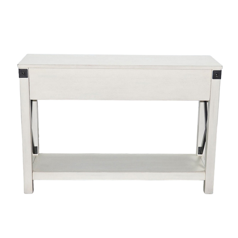 Sime Sofa Table w Shelf- 2 Drawers- 44 Inch Rectangular Off White Wood