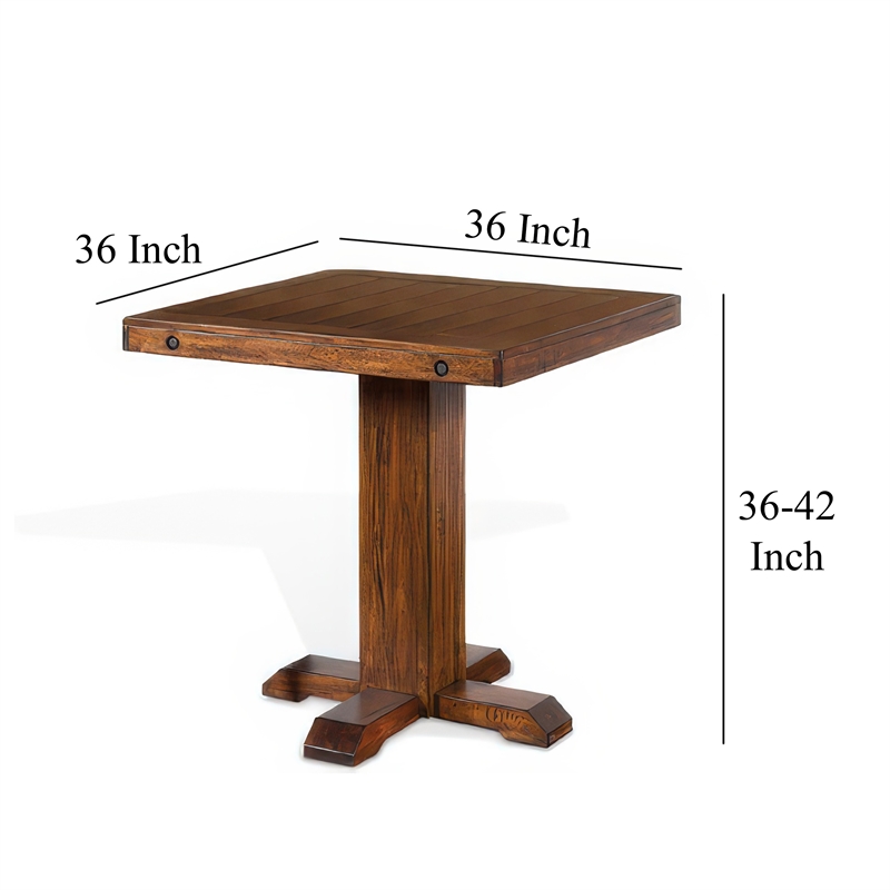 Reggie Bar Table- Adjustable Pedestal Base- 36 Inch Square Top- Brown