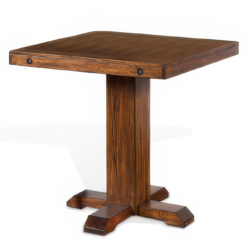 Reggie Bar Table- Adjustable Pedestal Base- 36 Inch Square Top- Brown