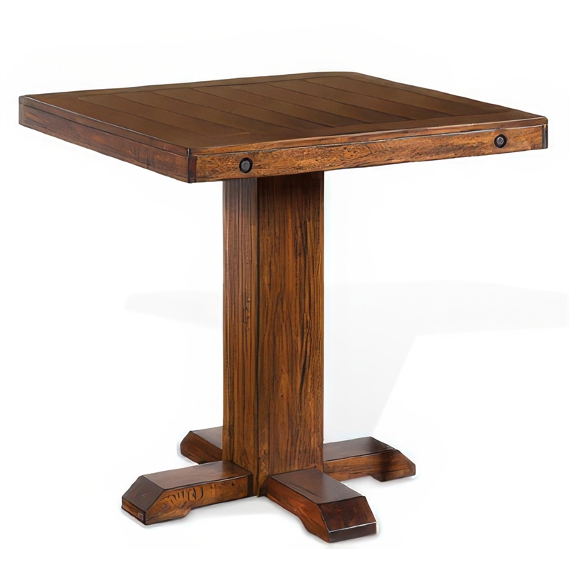 Reggie Bar Table- Adjustable Pedestal Base- 36 Inch Square Top- Brown