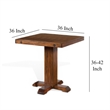 Reggie Bar Table- Adjustable Pedestal Base- 36 Inch Square Top- Brown