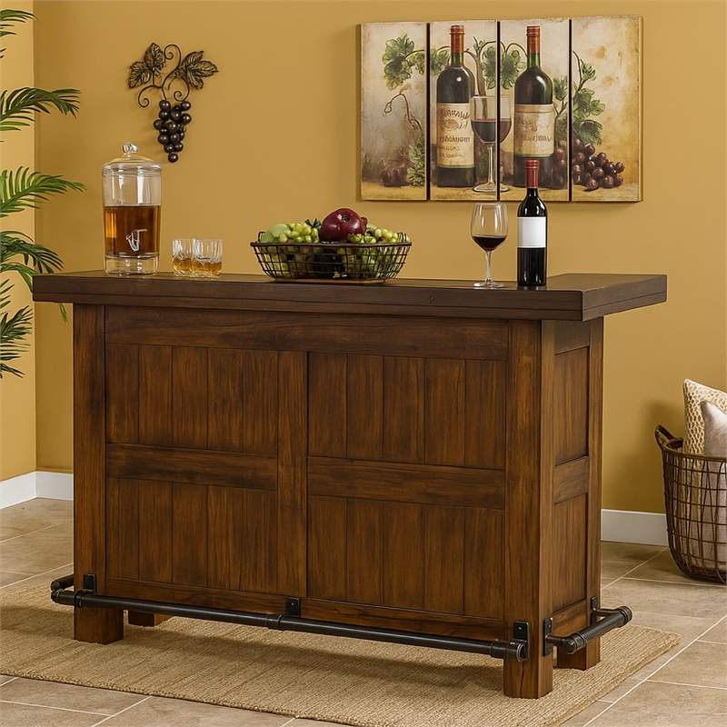 Reggie Freestanding Home Bar Counter- 78 Inch Cherry Brown Wood