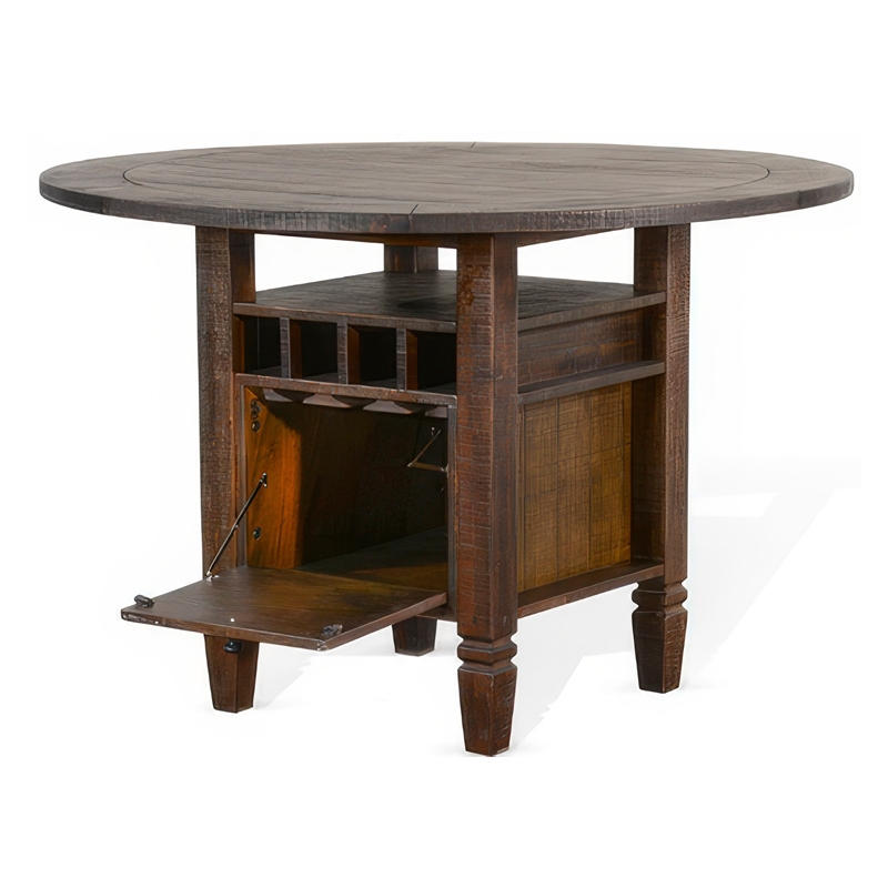 Flint Counter Height Table- 54 Inch Round- Brown Storage Pedestal Base