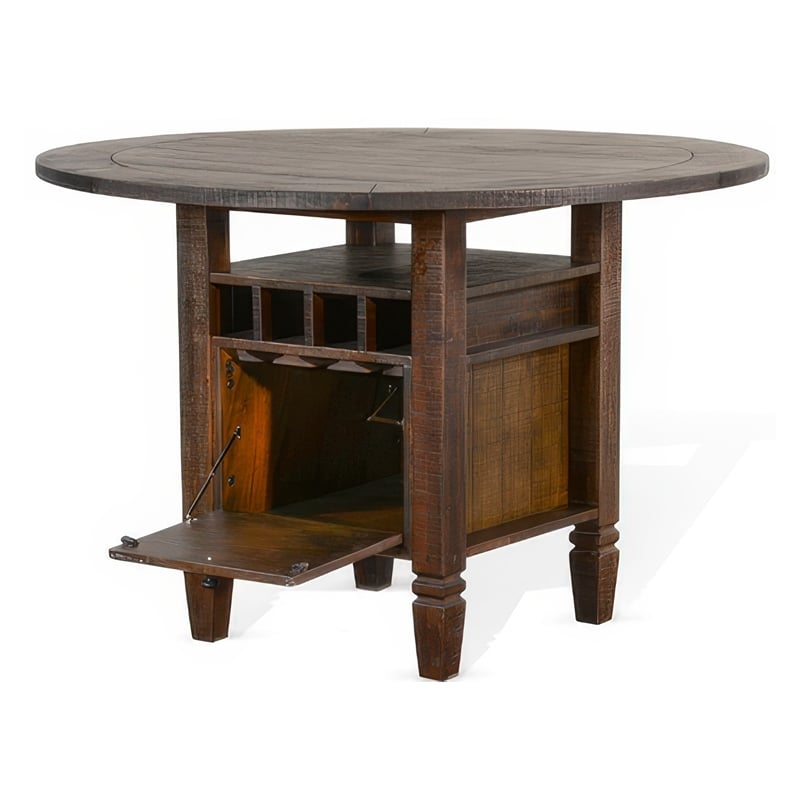 Flint Counter Height Table- 54 Inch Round- Brown Storage Pedestal Base