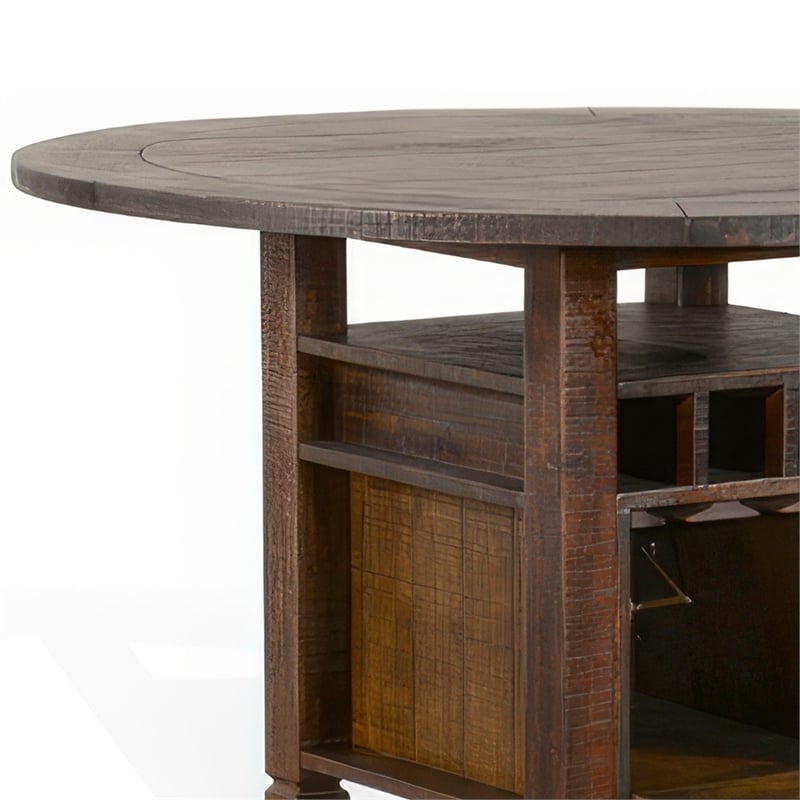 Flint Counter Height Table- 54 Inch Round- Brown Storage Pedestal Base