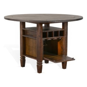 Flint Counter Height Table- 54 Inch Round- Brown Storage Pedestal Base
