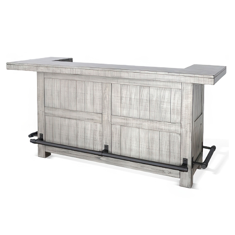 Zeka Freestanding Bar Table- Pull Out Tray- 80 Inch Top- Gray Wood