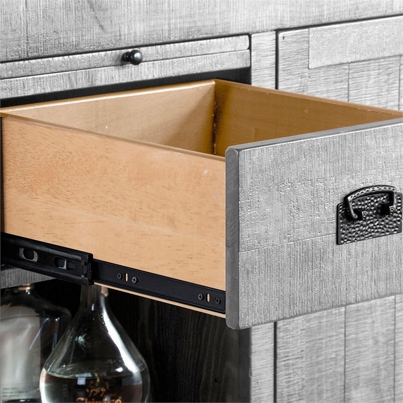 Zeka Freestanding Bar Table- Pull Out Tray- 80 Inch Top- Gray Wood