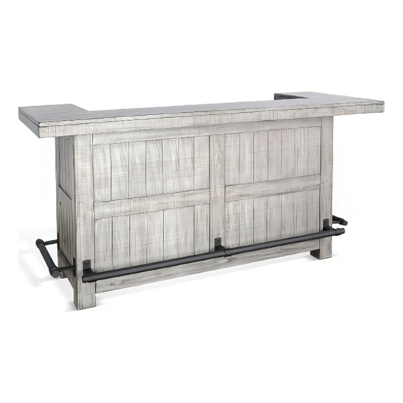 Zeka Freestanding Bar Table- Pull Out Tray- 80 Inch Top- Gray Wood
