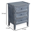 Rena Side End Table with 3 Drawers- 19 Inch Rustic Blue Mahogany Wood