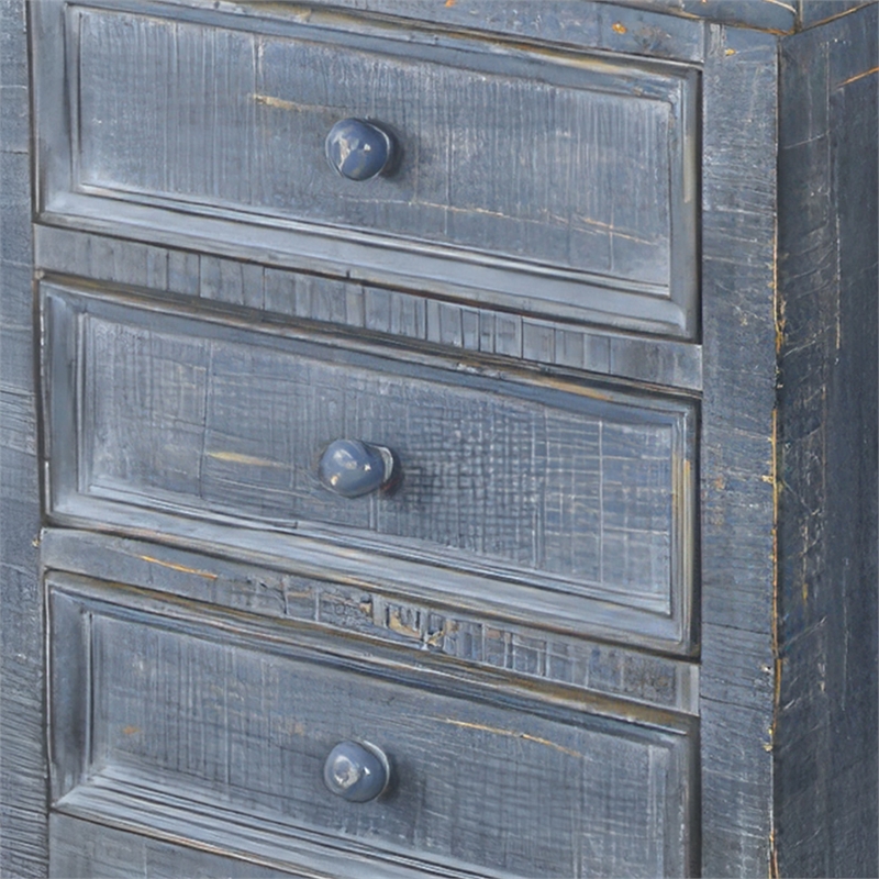 Rena Side End Table with 3 Drawers- 19 Inch Rustic Blue Mahogany Wood