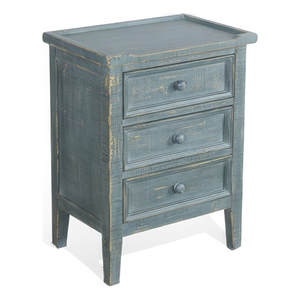 Rena Side End Table with 3 Drawers- 19 Inch Rustic Green Mahogany Wood