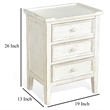 Rena Side End Table with 3 Drawers- 19 Inch Rustic White Mahogany Wood