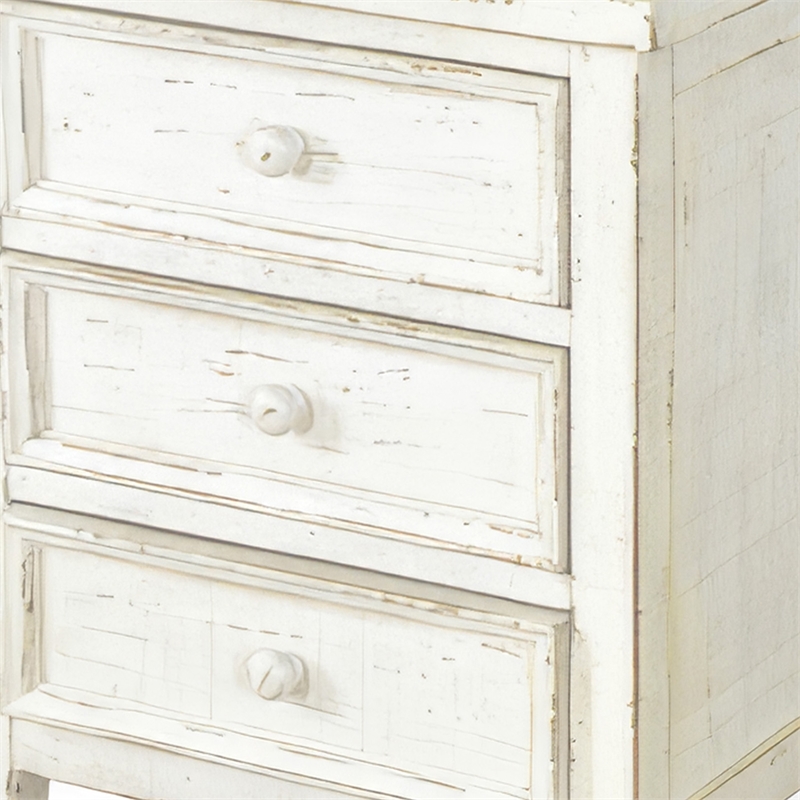 Rena Side End Table with 3 Drawers- 19 Inch Rustic White Mahogany Wood