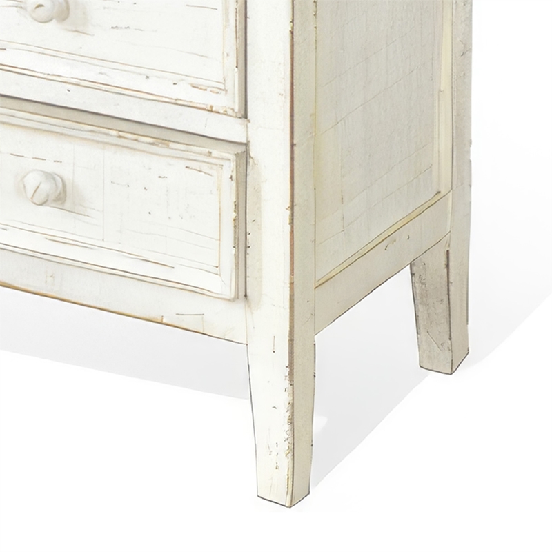 Rena Side End Table with 3 Drawers- 19 Inch Rustic White Mahogany Wood