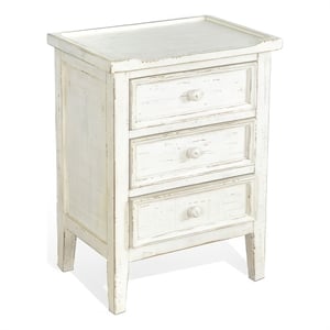 Rena Side End Table with 3 Drawers- 19 Inch Rustic White Mahogany Wood