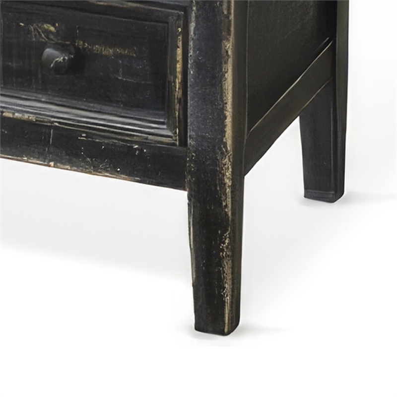 Rena Side End Table with 3 Drawers- 28 Inch Rustic Black Mahogany Wood