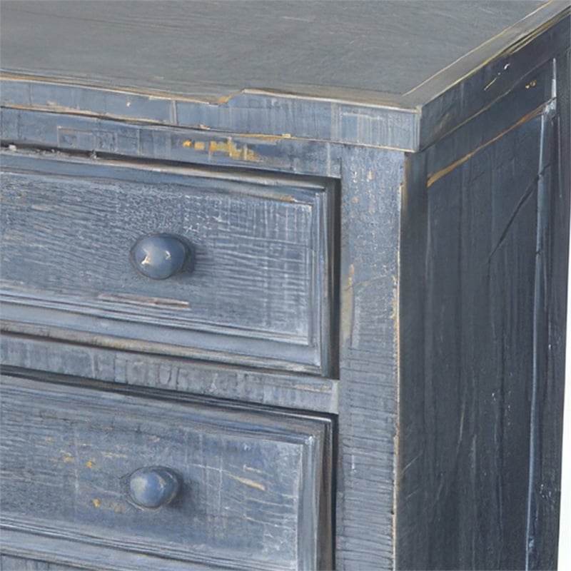 Rena Side End Table with 3 Drawers- 28 Inch Rustic Blue Mahogany Wood